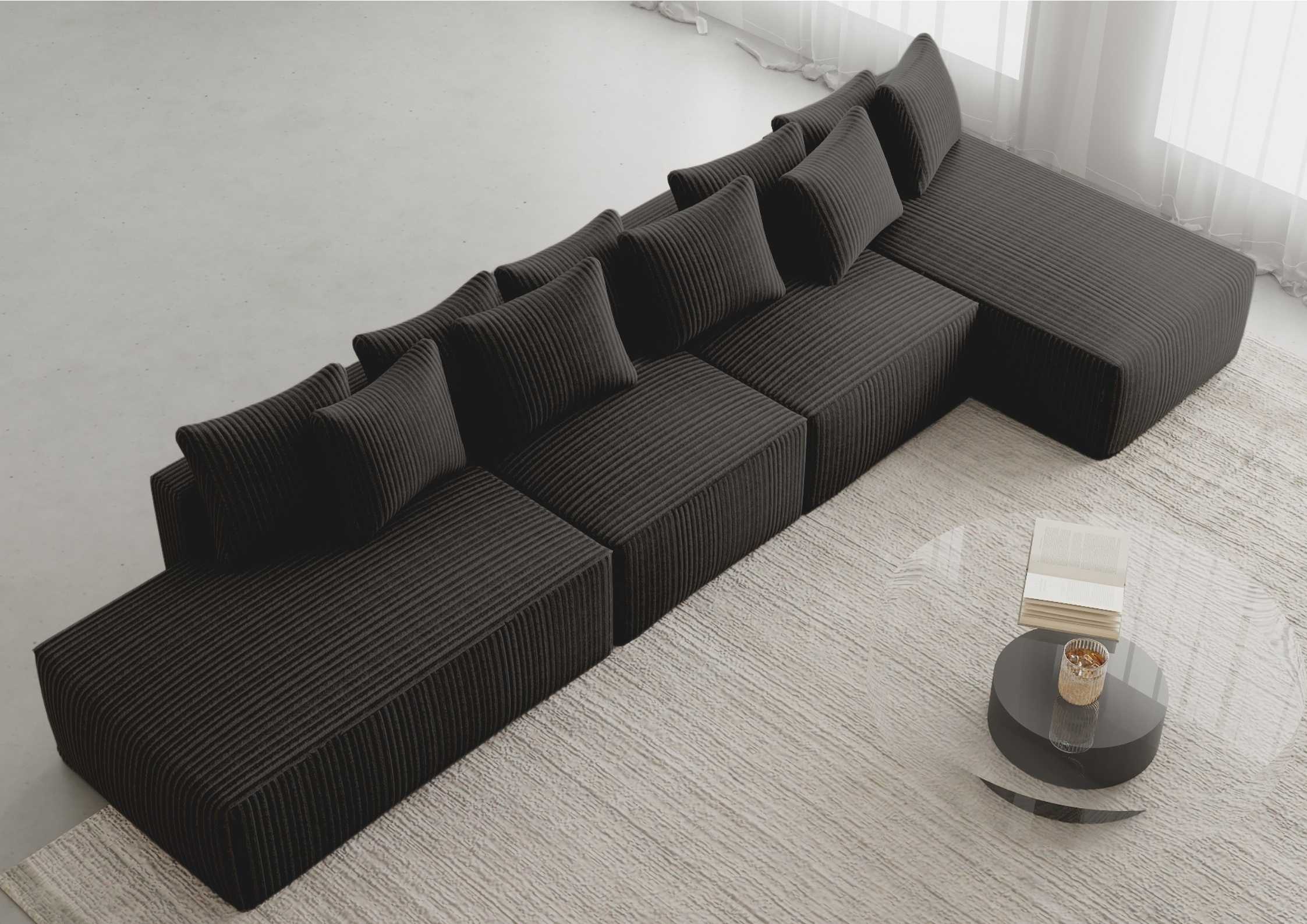 Duży czarny narożnik prawy sofa rozkładana w stylu industrialnym